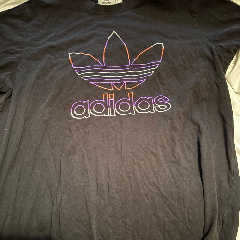 Adidas Originals Black T-Shirt with Purple Logo